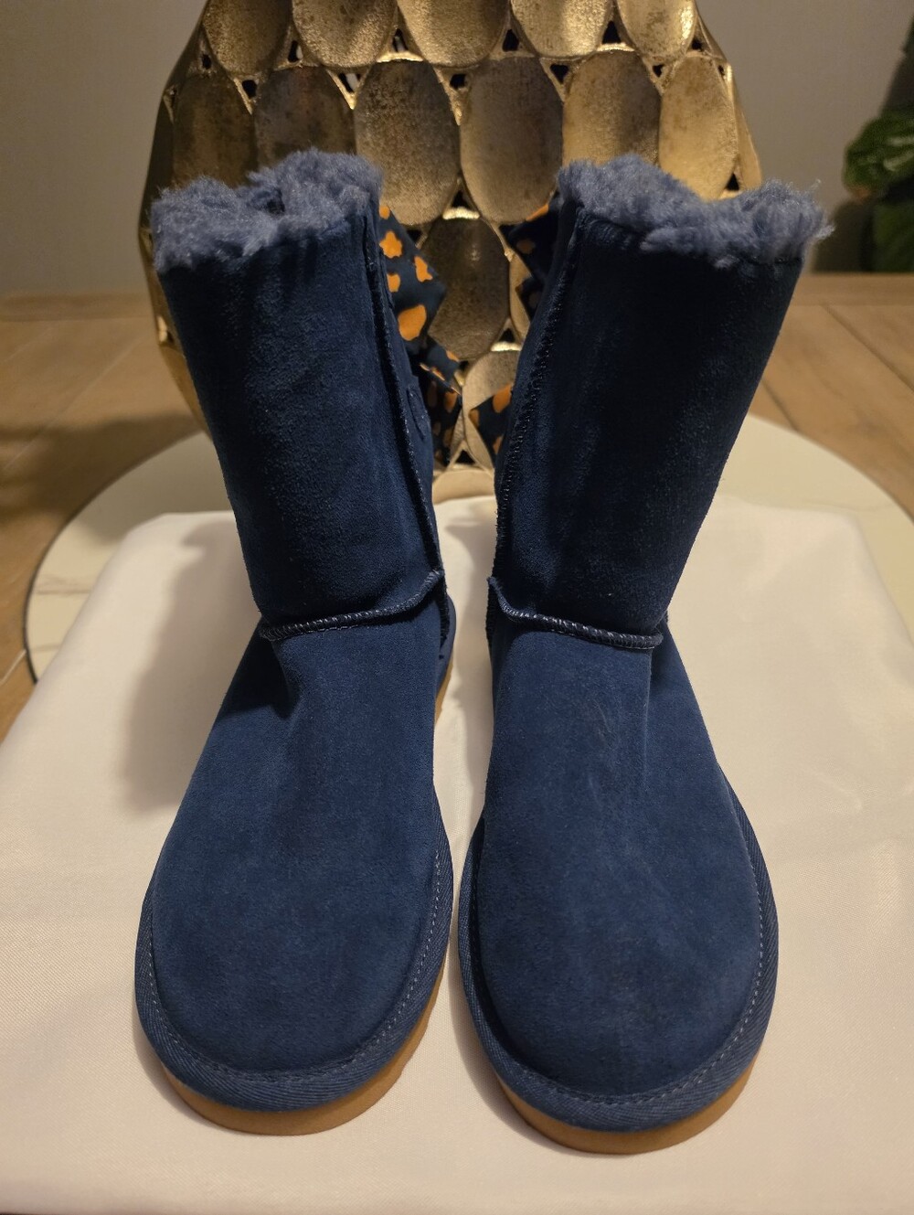 UGG Bailey Bow Retro Spots Ocean Blue Boots Size 6